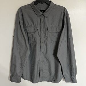 Prana Men's Long Sleeve Snap Front Hiking Shirt Gray Size XL Embroidered Logo